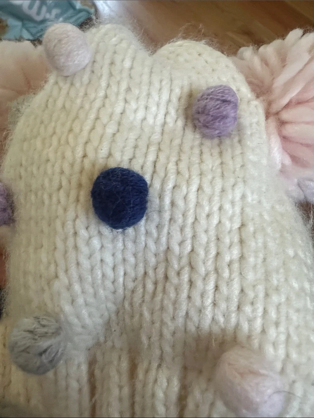 Target Cream Knit Kids Pom-Pom Hat with Pink Accents